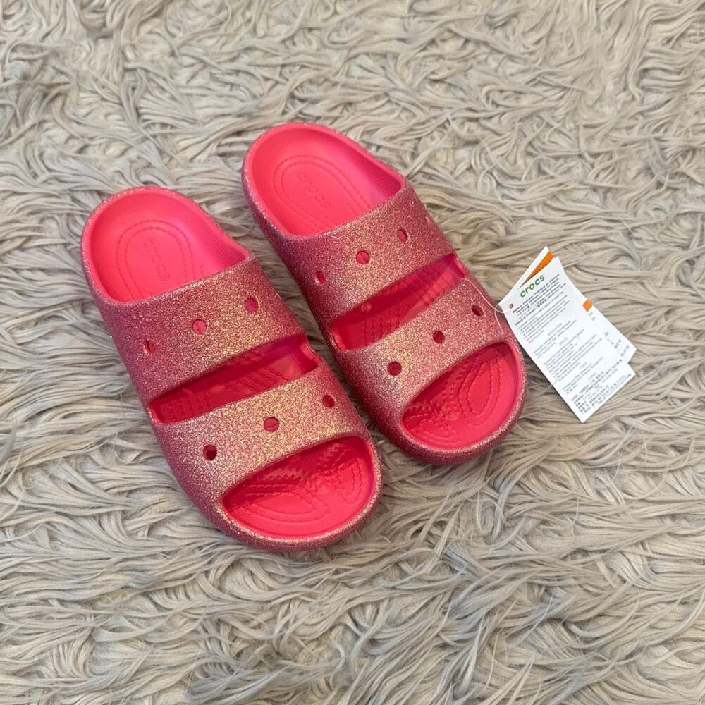 NWT Crocs pink glittery sandals size 6